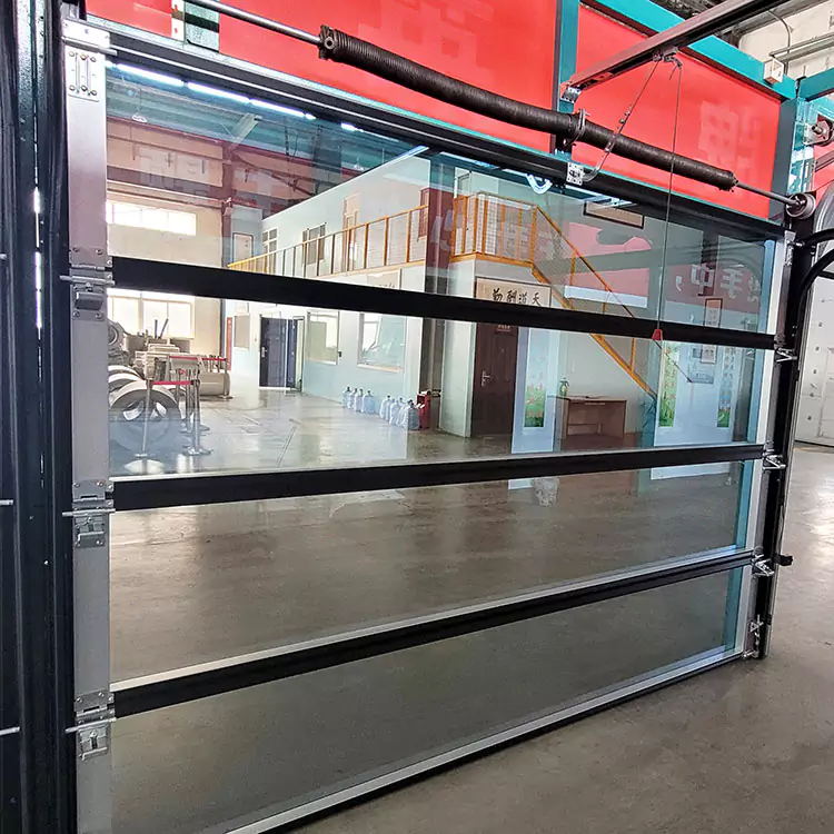 Porte de garage en verre trempé transparent à vue complète en aluminium